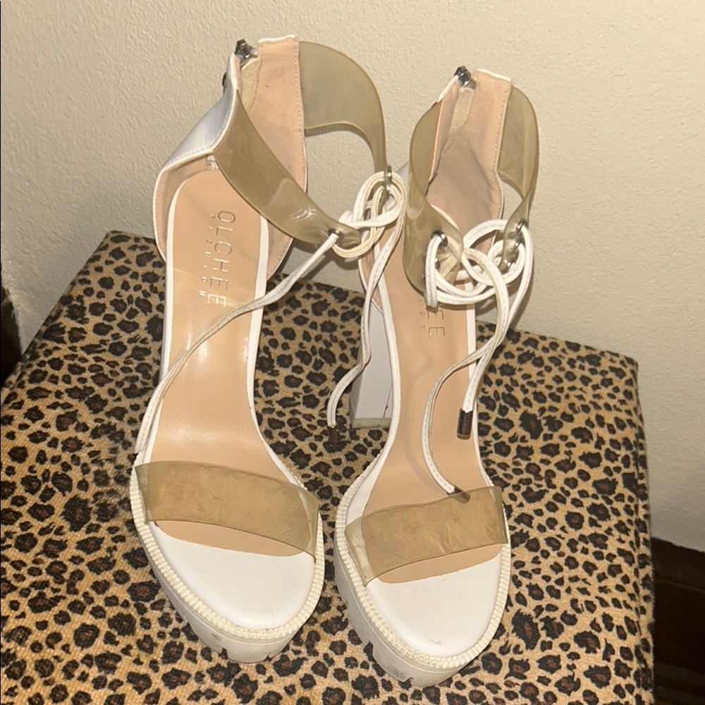 White Chunky Lace Up Heel